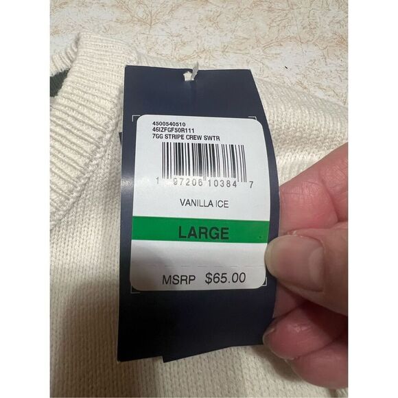 Izod Mens Vanilla Ice/Green  Crewneck  Sweater Sz L NWT - Picture 5 of 9